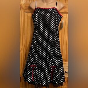 A. Byer Black Midi Dress with White Dots and Red Trim